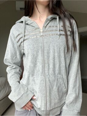Vintage grey velour zip up hoodie